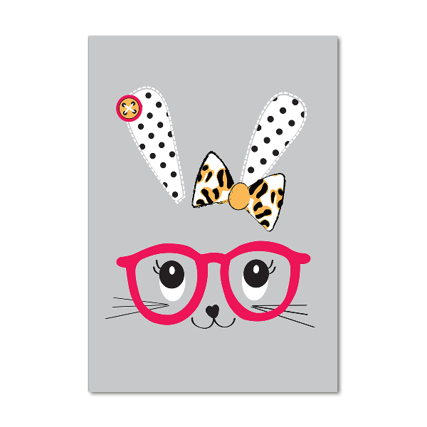 Quadro stampa su vetro verticale Coniglio con gli occhiali