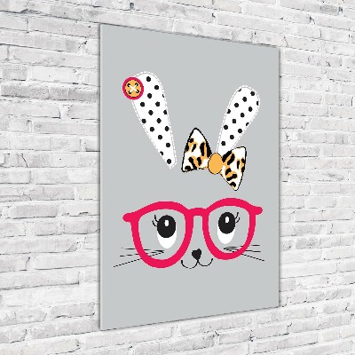 Quadro stampa su vetro verticale Coniglio con gli occhiali