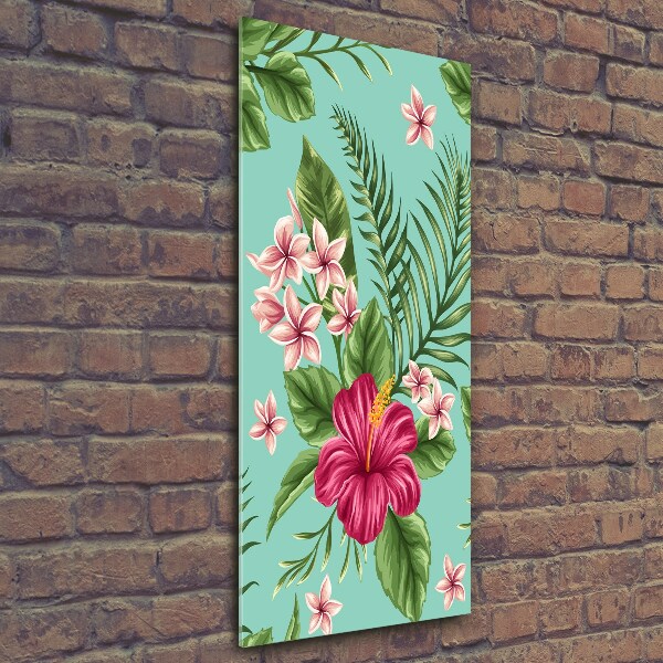 Quadro stampa su vetro verticale Fiori hawaiani