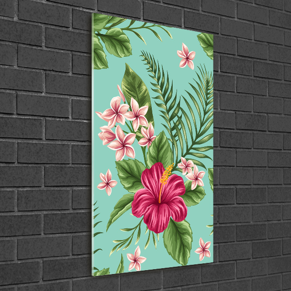 Quadro stampa su vetro verticale Fiori hawaiani