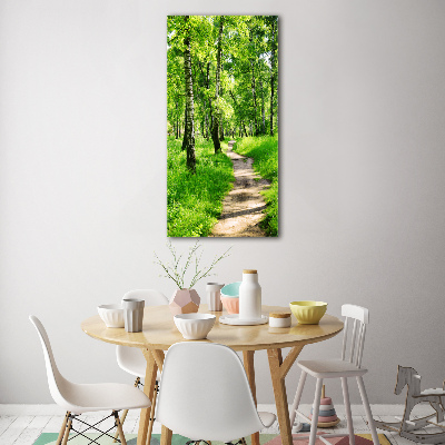 Quadro di vetro verticale Foresta di betulle