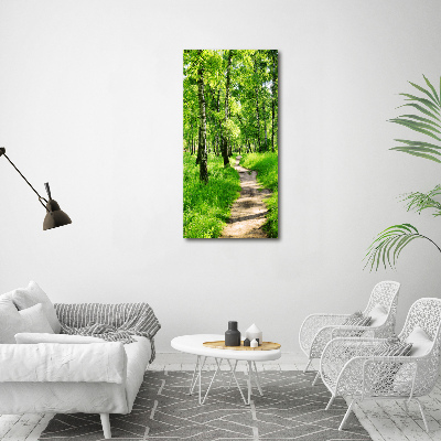 Quadro di vetro verticale Foresta di betulle