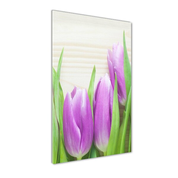 Quadro di vetro verticale Tulipani viola