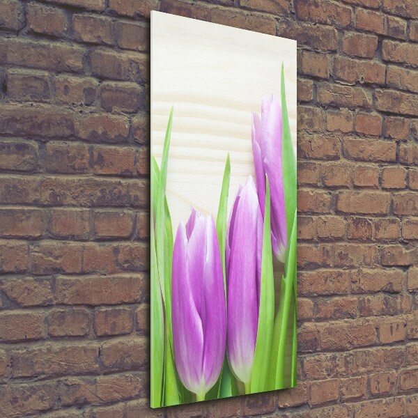 Quadro di vetro verticale Tulipani viola