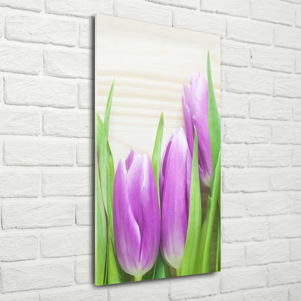 Quadro di vetro verticale Tulipani viola