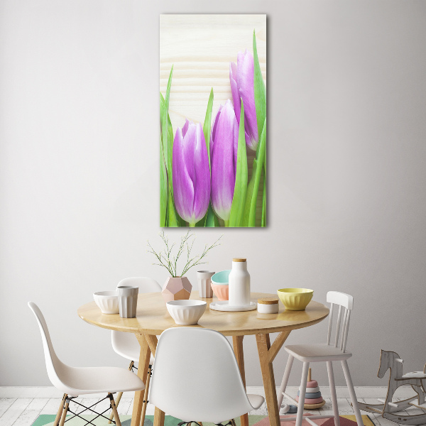 Quadro di vetro verticale Tulipani viola