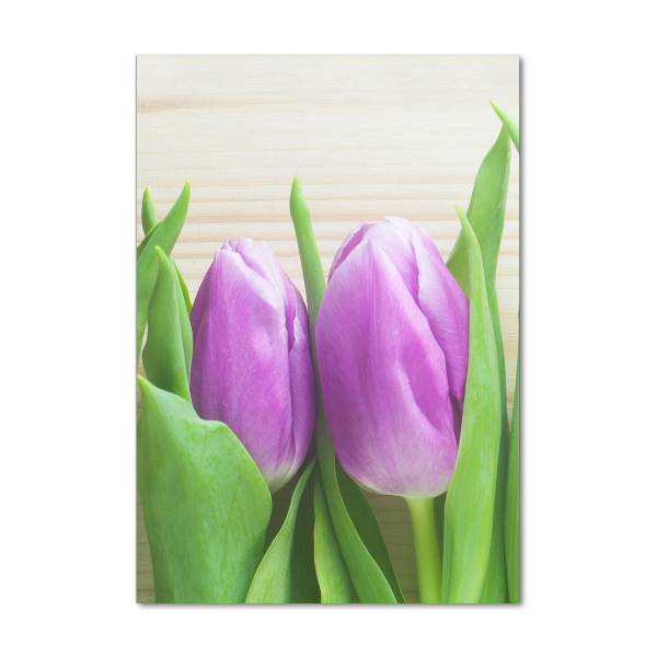 Quadro di vetro verticale Tulipani viola
