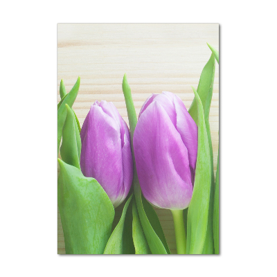 Quadro di vetro verticale Tulipani viola