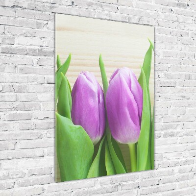 Quadro di vetro verticale Tulipani viola