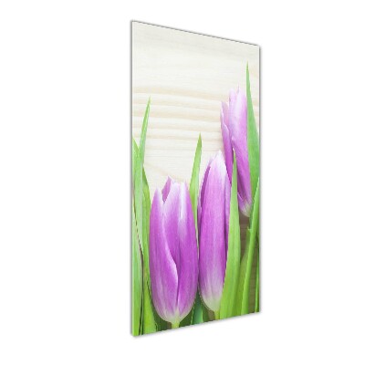 Quadro di vetro verticale Tulipani viola