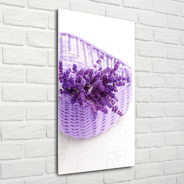 Quadro stampa su vetro verticale Lavanda in un cestino