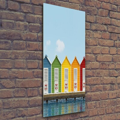 Quadro stampa su vetro verticale Capanne sulla spiaggia