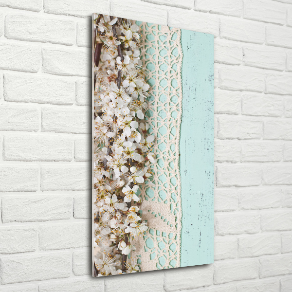 Quadro di vetro verticale Fiori di ciliegio