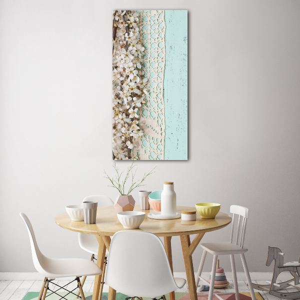Quadro di vetro verticale Fiori di ciliegio