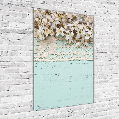 Quadro di vetro verticale Fiori di ciliegio
