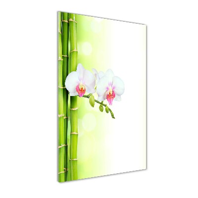 Quadro di vetro verticale Orchidea e bambù