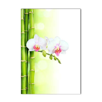 Quadro di vetro verticale Orchidea e bambù