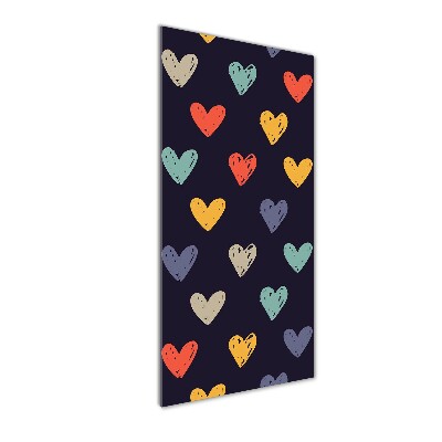 Quadro di vetro verticale Cuori colorati