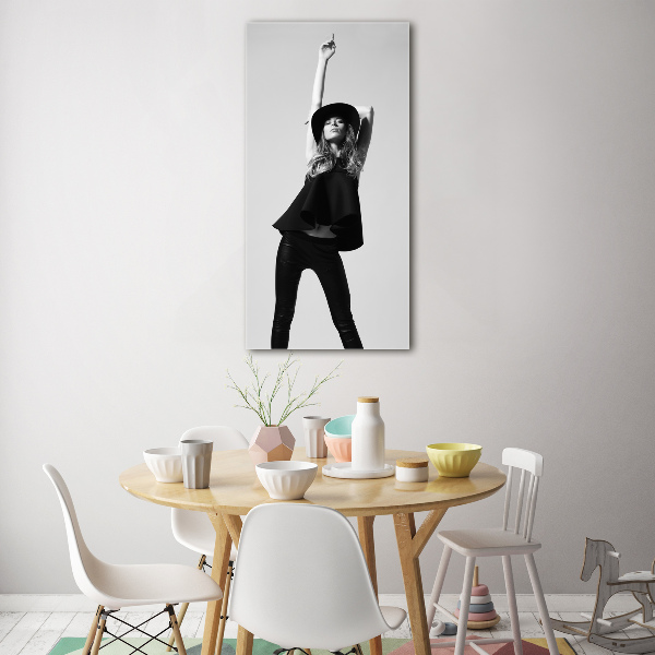 Quadro stampa su vetro verticale Donna in nero