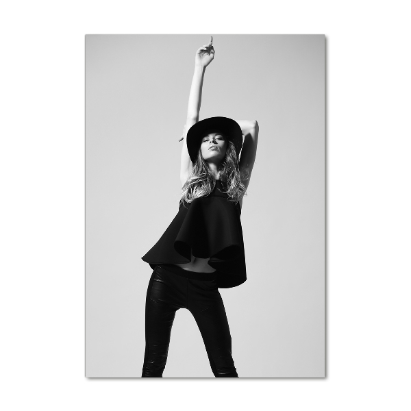 Quadro stampa su vetro verticale Donna in nero