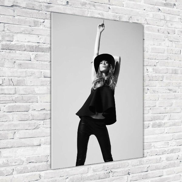 Quadro stampa su vetro verticale Donna in nero