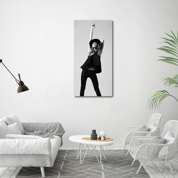 Quadro stampa su vetro verticale Donna in nero