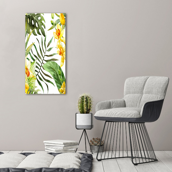 Quadro stampa su vetro verticale Fiori tropicali