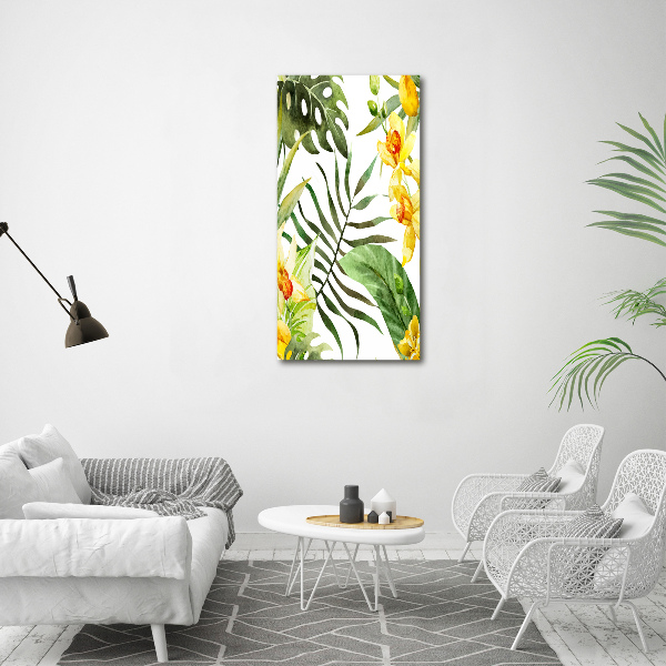 Quadro stampa su vetro verticale Fiori tropicali