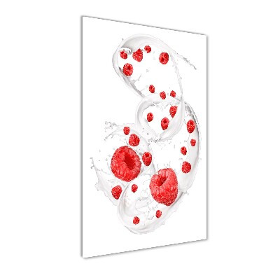 Quadro stampa su vetro verticale Latte e lamponi