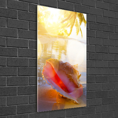 Quadro di vetro verticale Una conchiglia sulla spiaggia