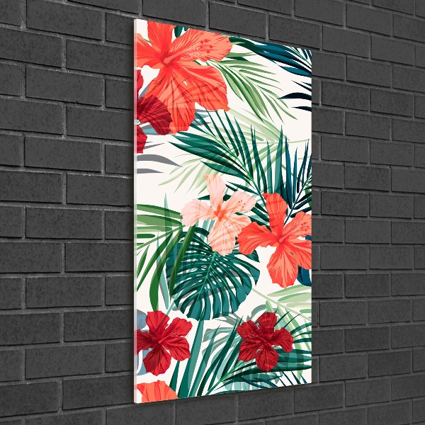 Quadro stampa su vetro verticale Fiori hawaiani