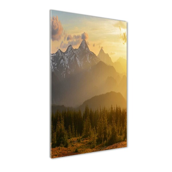 Quadro di vetro verticale Tramonto sulle montagne