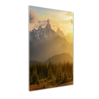 Quadro di vetro verticale Tramonto sulle montagne