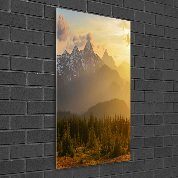 Quadro di vetro verticale Tramonto sulle montagne