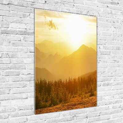 Quadro di vetro verticale Tramonto sulle montagne
