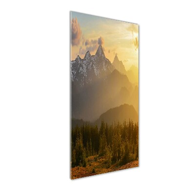 Quadro di vetro verticale Tramonto sulle montagne