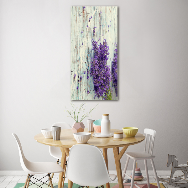 Quadro vetro verticale Lavanda su legno