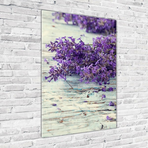 Quadro vetro verticale Lavanda su legno