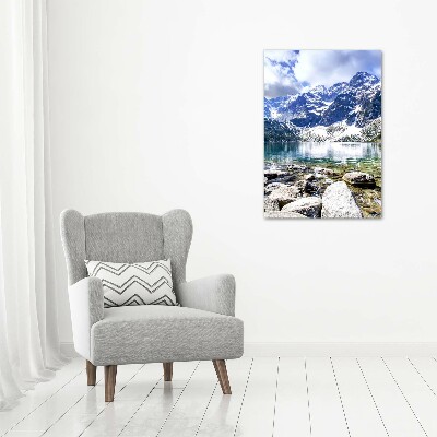 Quadro stampa su vetro verticale L'occhio del mare dei Monti Tatra