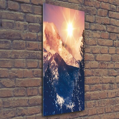 Quadro vetro verticale Il sole sopra le montagne