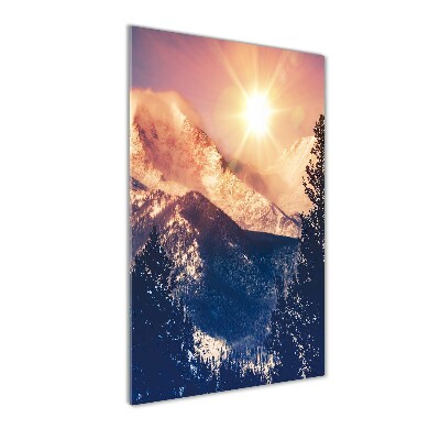 Quadro vetro verticale Il sole sopra le montagne
