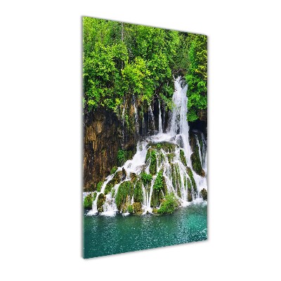Quadro in vetro verticale Cascata nella foresta