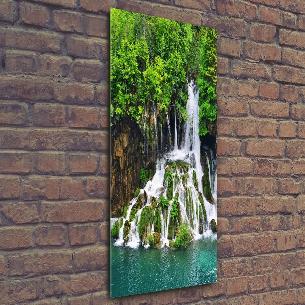 Quadro in vetro verticale Cascata nella foresta