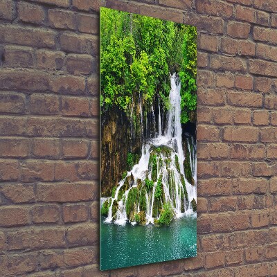 Quadro in vetro verticale Cascata nella foresta