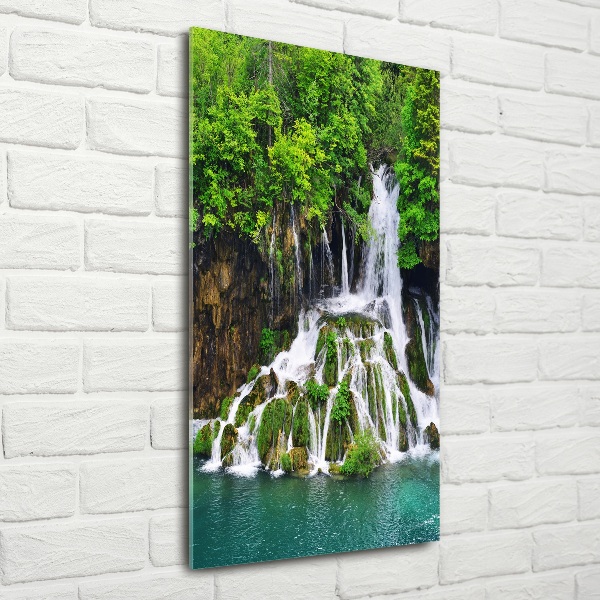 Quadro in vetro verticale Cascata nella foresta