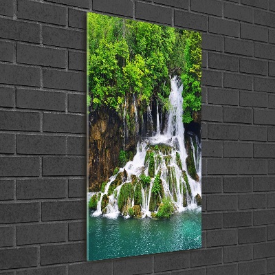 Quadro in vetro verticale Cascata nella foresta