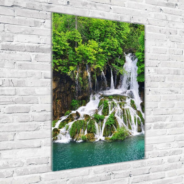Quadro in vetro verticale Cascata nella foresta