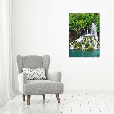Quadro in vetro verticale Cascata nella foresta