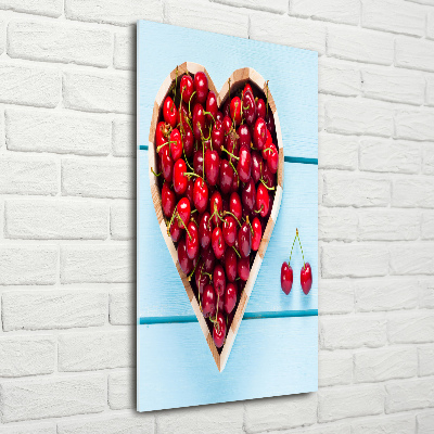 Quadro vetro verticale Ciliegie su legno