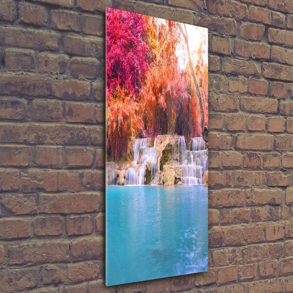 Quadro stampa su vetro verticale Cascata nella foresta